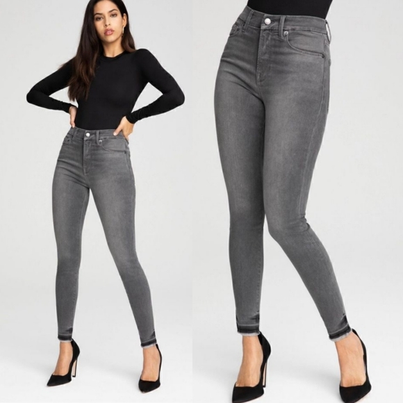 Good American Denim - Good American Good Legs Crop Frayed Hem Jeans In Charcoal Size 4/27  $119